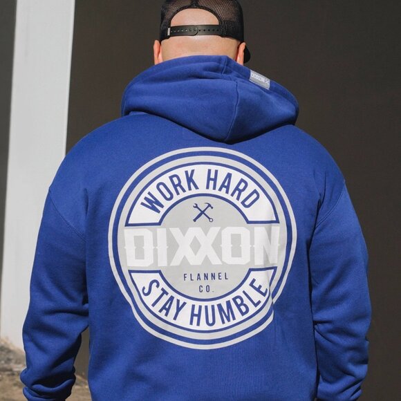 Dixxon Flannel Company: Gray Corpo Zip Up Hoodie, Blue, Men's LARGE, inc Bag/Tag - Picture 3 of 5